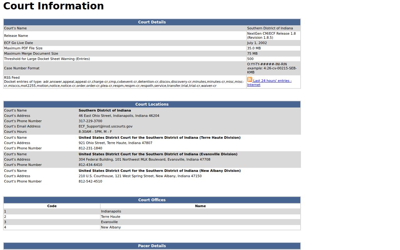 Brownstown court docket federal CM ECF boundary