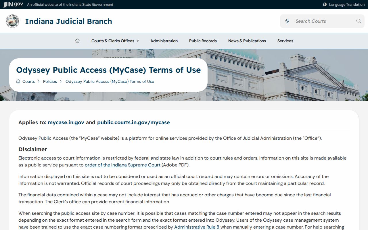 Jackson County civil docket MyCase terms of use