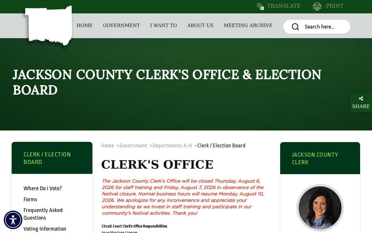 Jackson County court docket clerk office information