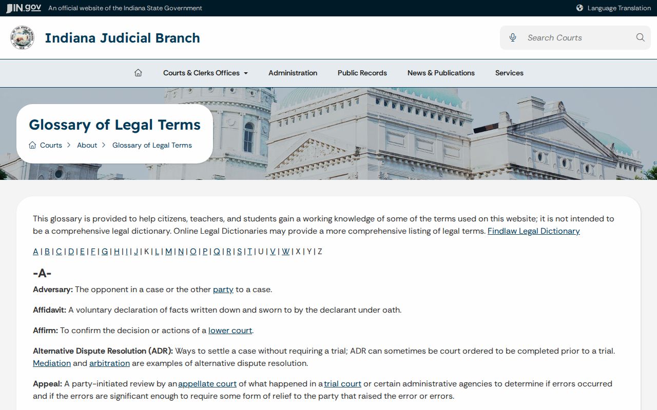 Medora court docket Indiana court glossary